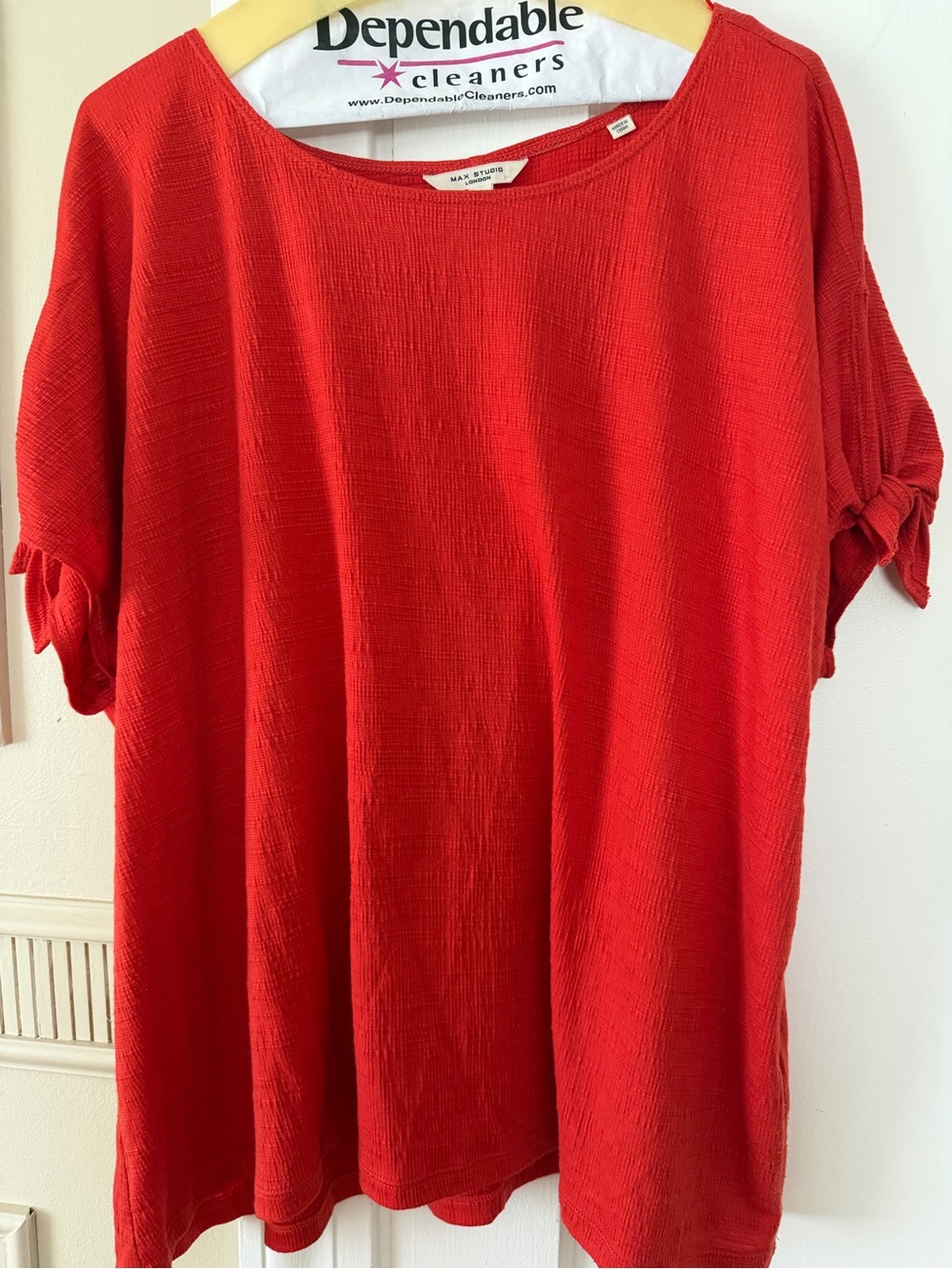 Max Studio Burnt Orange Textured Short-Sleeve Tunic with Sleeve Tie